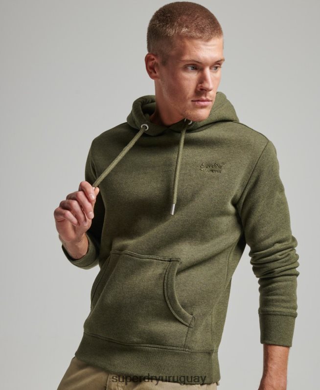 uy Superdry hombres sudadera con logo bordado caqui DT2N8Z625 ropa