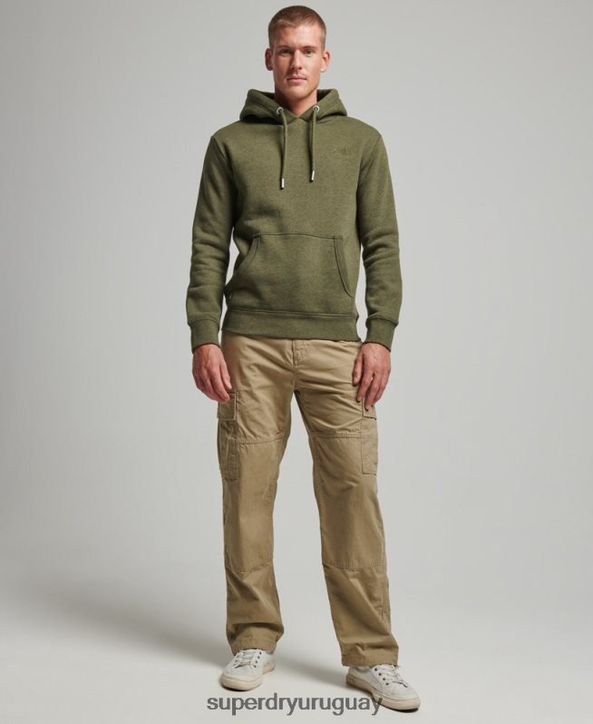 uy Superdry hombres sudadera con logo bordado caqui DT2N8Z625 ropa