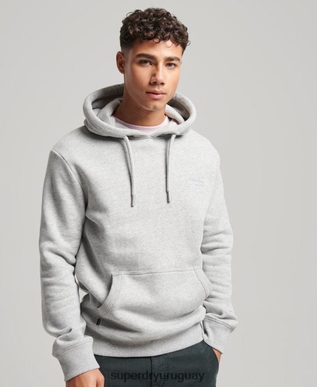 uy Superdry hombres sudadera con logo bordado gris DT2N8Z477 ropa