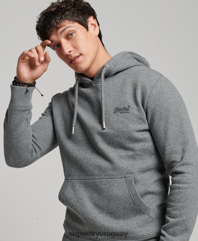 uy Superdry hombres sudadera con logo bordado gris DT2N8Z581 ropa