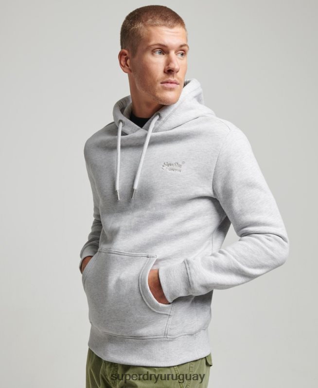 uy Superdry hombres sudadera con logo bordado gris claro DT2N8Z460 ropa
