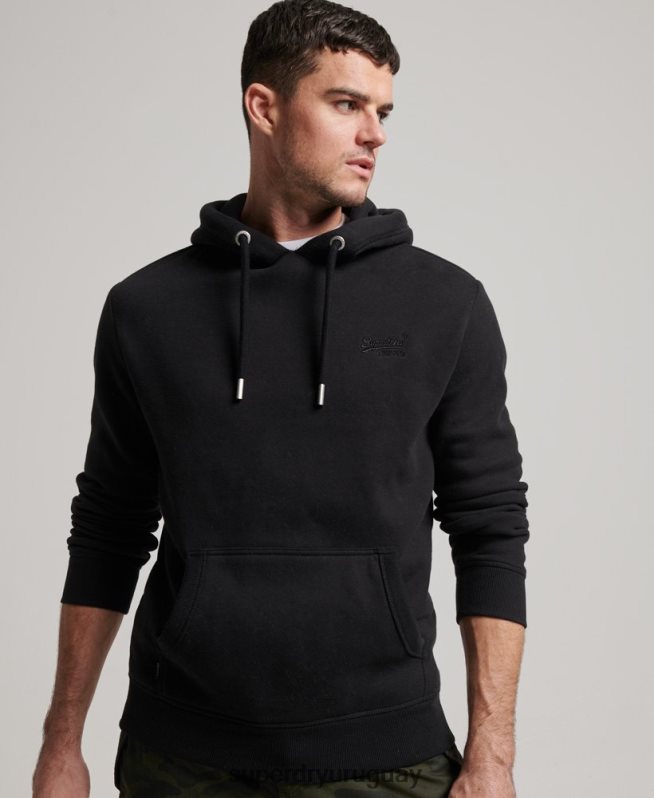 uy Superdry hombres sudadera con logo bordado negro DT2N8Z685 ropa