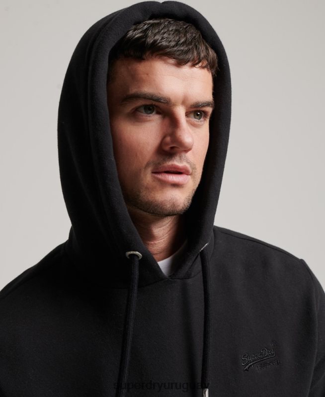 uy Superdry hombres sudadera con logo bordado negro DT2N8Z685 ropa