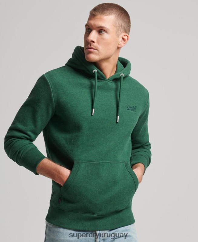 uy Superdry hombres sudadera con logo bordado verde DT2N8Z783 ropa