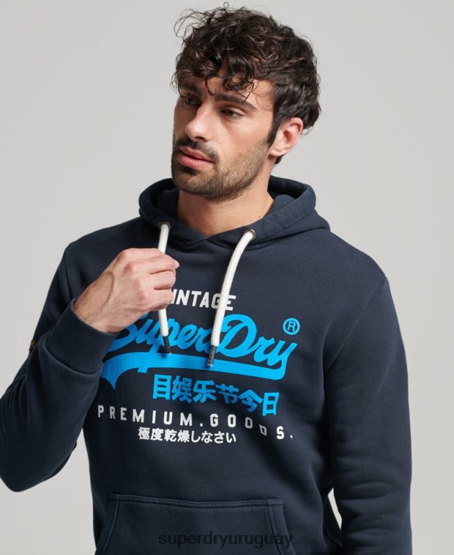 uy Superdry hombres sudadera con logo vintage premium sobreteñida Armada DT2N8Z457 ropa
