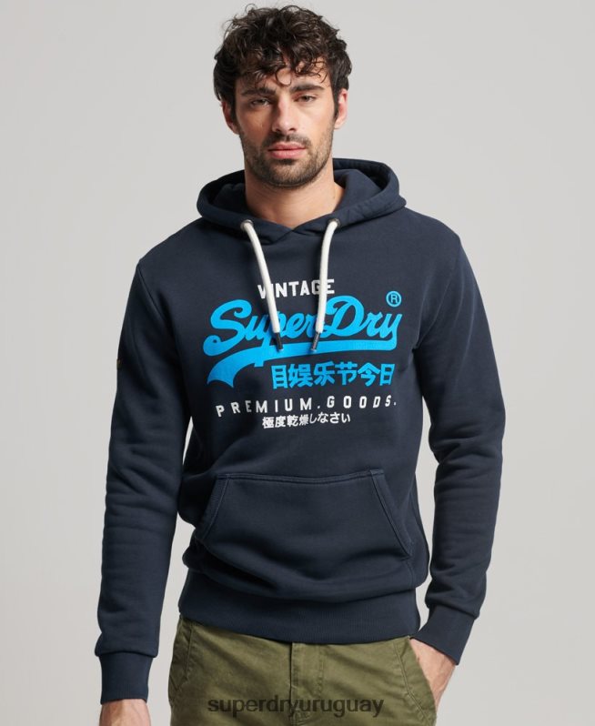 uy Superdry hombres sudadera con logo vintage premium sobreteñida Armada DT2N8Z457 ropa