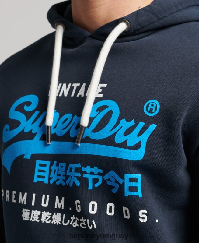 uy Superdry hombres sudadera con logo vintage premium sobreteñida Armada DT2N8Z457 ropa