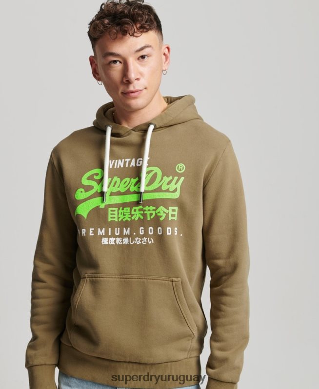 uy Superdry hombres sudadera con logo vintage premium sobreteñida caqui DT2N8Z524 ropa