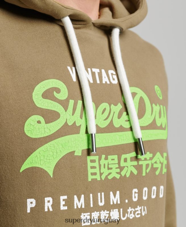 uy Superdry hombres sudadera con logo vintage premium sobreteñida caqui DT2N8Z524 ropa