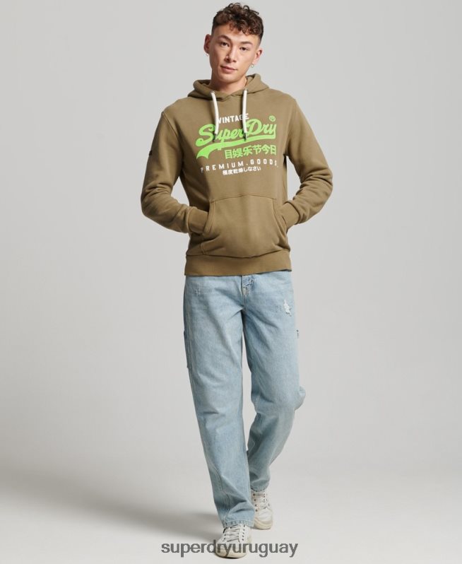 uy Superdry hombres sudadera con logo vintage premium sobreteñida caqui DT2N8Z524 ropa