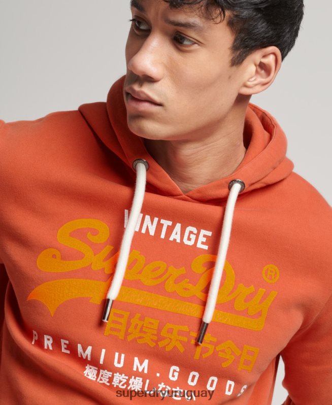 uy Superdry hombres sudadera con logo vintage premium sobreteñida naranja DT2N8Z471 ropa