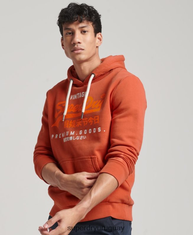 uy Superdry hombres sudadera con logo vintage premium sobreteñida naranja DT2N8Z471 ropa