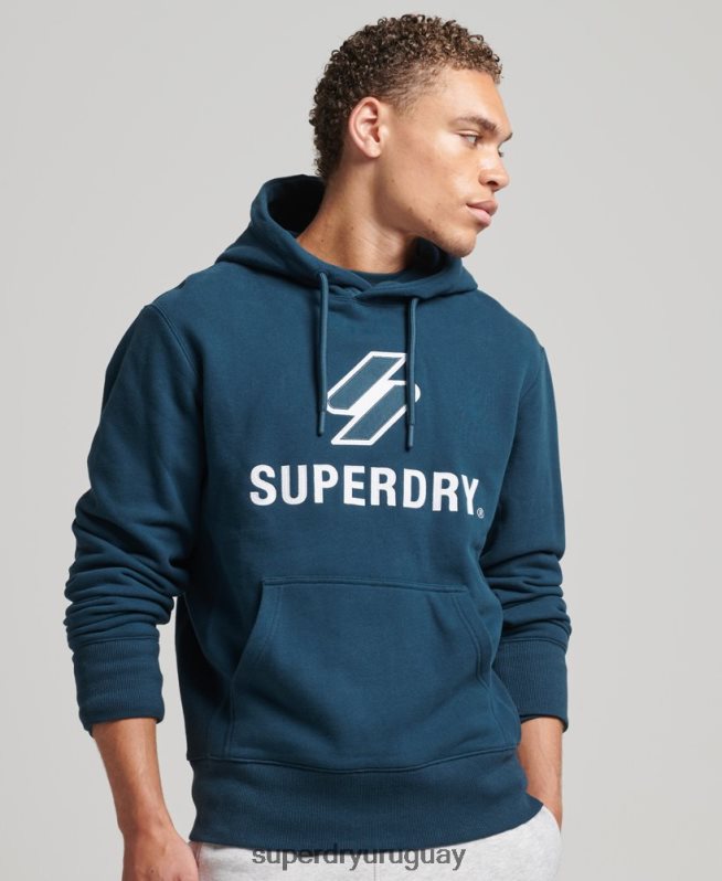 uy Superdry hombres sudadera con logo y apliques apilados azul oscuro DT2N8Z5161 ropa