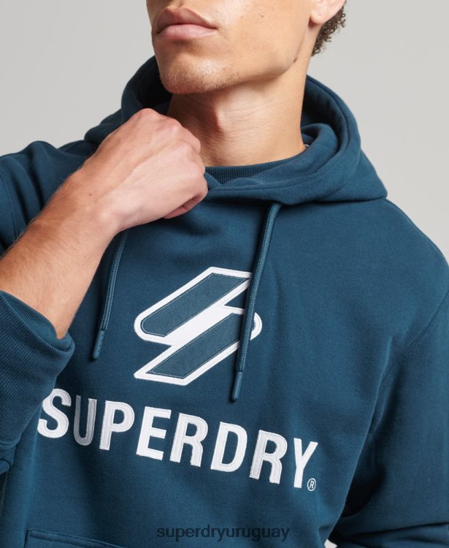 uy Superdry hombres sudadera con logo y apliques apilados azul oscuro DT2N8Z5161 ropa