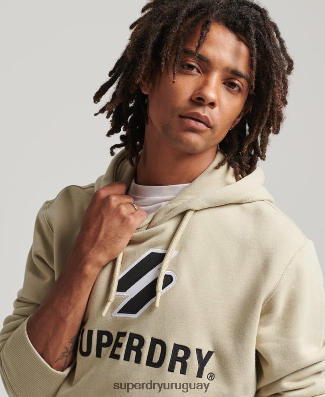 uy Superdry hombres sudadera con logo y apliques apilados beige DT2N8Z5160 ropa