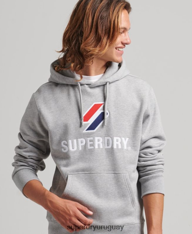 uy Superdry hombres sudadera con logo y apliques apilados gris DT2N8Z5115 ropa