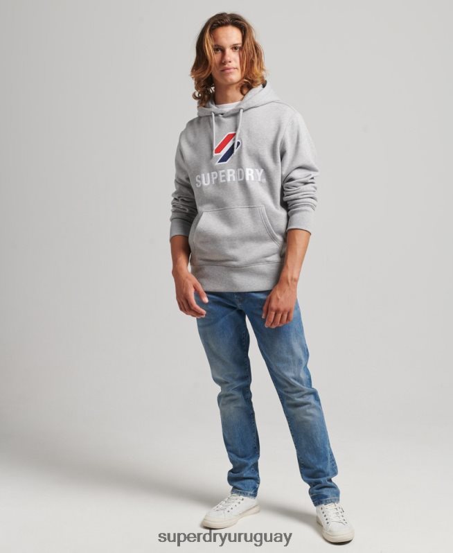 uy Superdry hombres sudadera con logo y apliques apilados gris DT2N8Z5115 ropa
