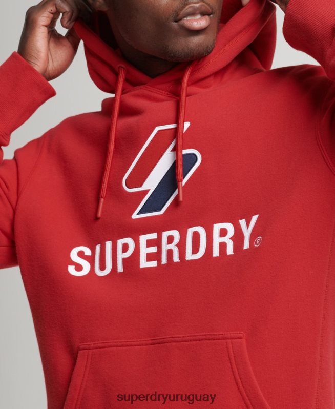 uy Superdry hombres sudadera con logo y apliques apilados rojo DT2N8Z5194 ropa