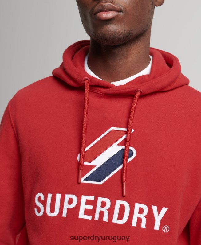 uy Superdry hombres sudadera con logo y apliques apilados rojo DT2N8Z5194 ropa
