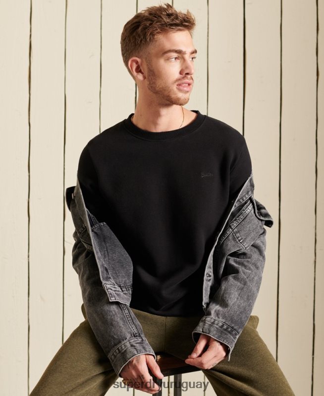 uy Superdry hombres sudadera de algodón orgánico con logo vintage negro DT2N8Z771 ropa