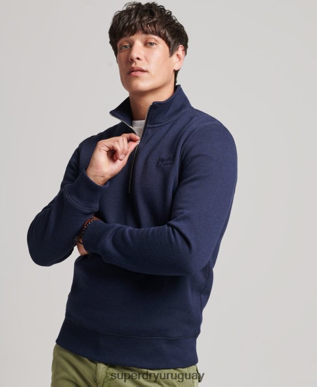uy Superdry hombres sudadera de algodón orgánico con media cremallera y logo esencial Armada DT2N8Z5062 ropa
