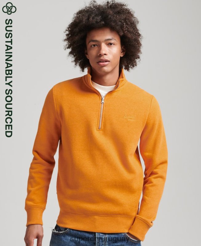 uy Superdry hombres sudadera de algodón orgánico con media cremallera y logo esencial amarillo DT2N8Z5063 ropa