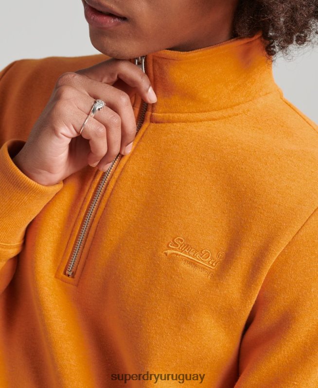 uy Superdry hombres sudadera de algodón orgánico con media cremallera y logo esencial amarillo DT2N8Z5063 ropa
