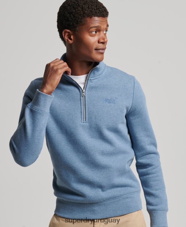 uy Superdry hombres sudadera de algodón orgánico con media cremallera y logo esencial azul claro DT2N8Z5159 ropa
