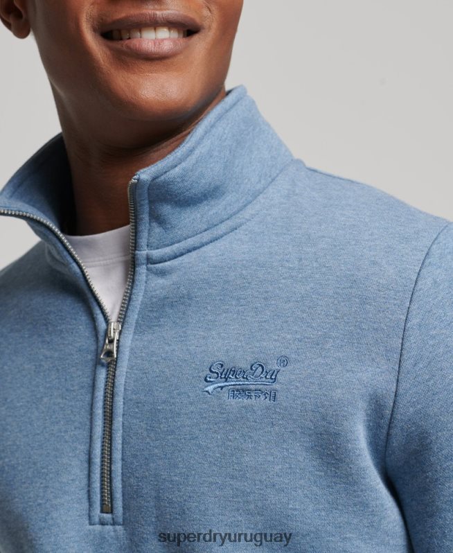 uy Superdry hombres sudadera de algodón orgánico con media cremallera y logo esencial azul claro DT2N8Z5159 ropa