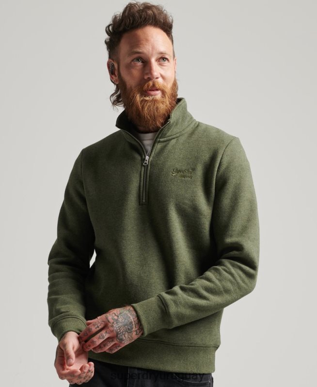 uy Superdry hombres sudadera de algodón orgánico con media cremallera y logo esencial caqui DT2N8Z5092 ropa