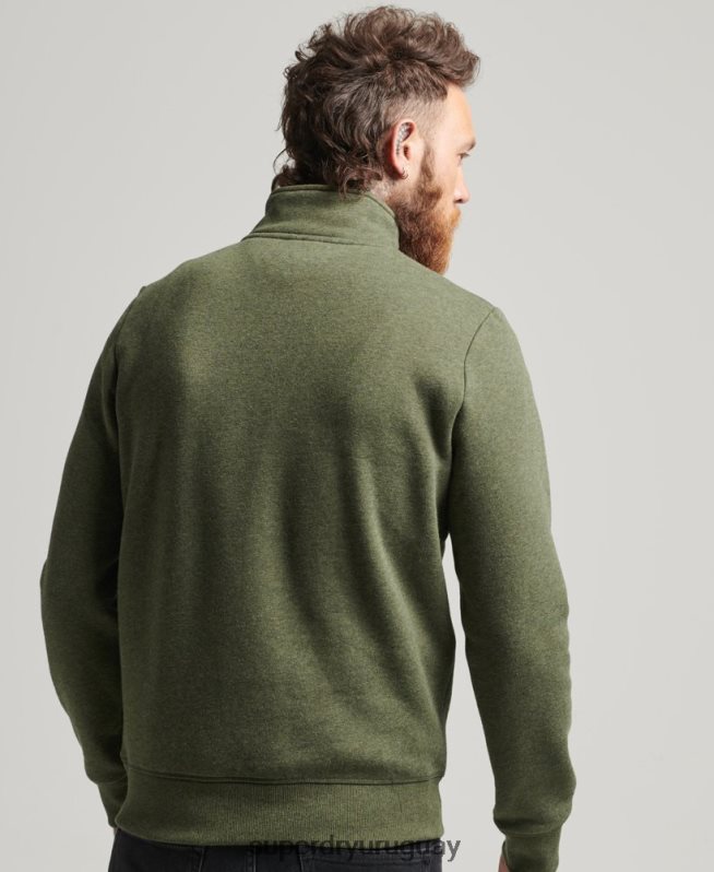 uy Superdry hombres sudadera de algodón orgánico con media cremallera y logo esencial caqui DT2N8Z5092 ropa