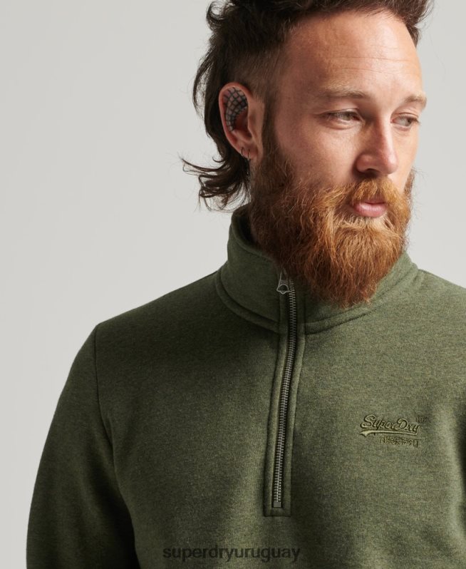 uy Superdry hombres sudadera de algodón orgánico con media cremallera y logo esencial caqui DT2N8Z5092 ropa