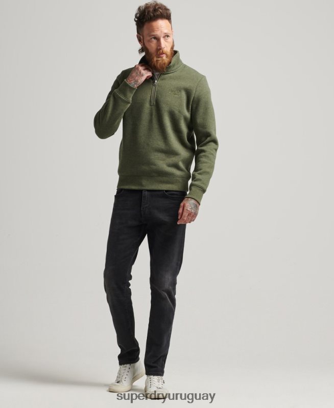 uy Superdry hombres sudadera de algodón orgánico con media cremallera y logo esencial caqui DT2N8Z5092 ropa