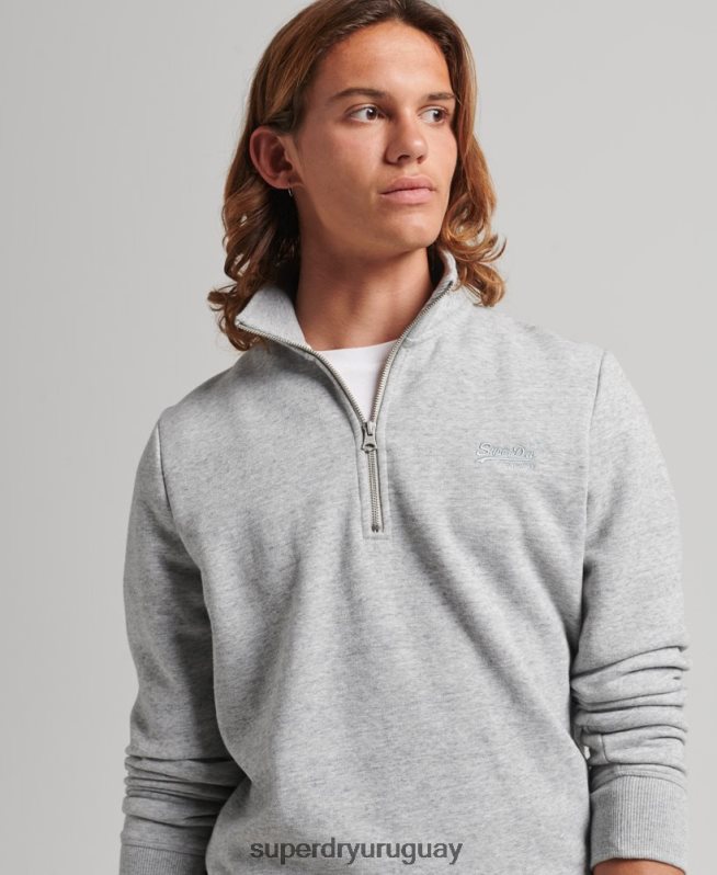 uy Superdry hombres sudadera de algodón orgánico con media cremallera y logo esencial gris DT2N8Z5048 ropa