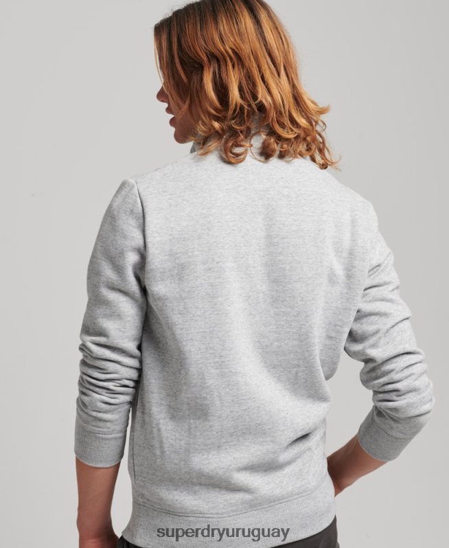 uy Superdry hombres sudadera de algodón orgánico con media cremallera y logo esencial gris DT2N8Z5048 ropa