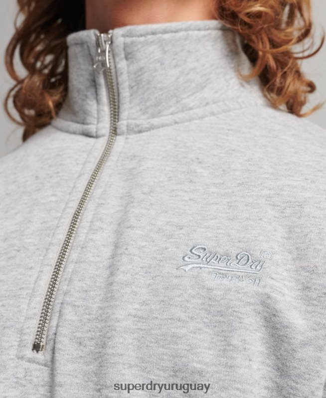 uy Superdry hombres sudadera de algodón orgánico con media cremallera y logo esencial gris DT2N8Z5048 ropa