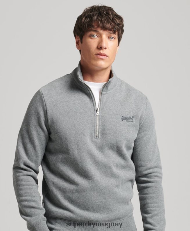 uy Superdry hombres sudadera de algodón orgánico con media cremallera y logo esencial gris DT2N8Z5080 ropa