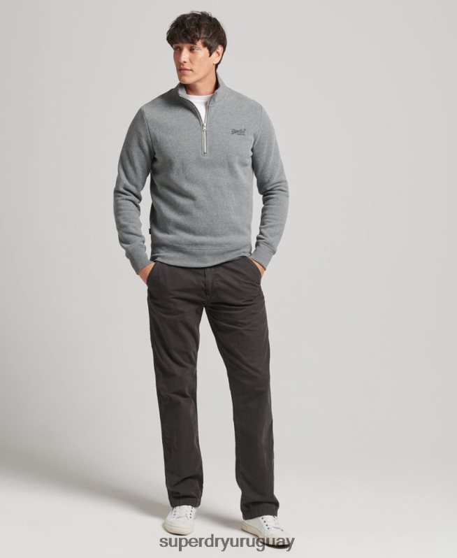 uy Superdry hombres sudadera de algodón orgánico con media cremallera y logo esencial gris DT2N8Z5080 ropa