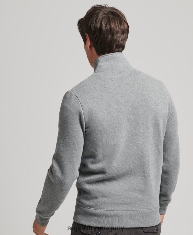 uy Superdry hombres sudadera de algodón orgánico con media cremallera y logo esencial gris DT2N8Z5080 ropa