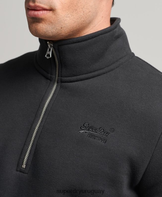 uy Superdry hombres sudadera de algodón orgánico con media cremallera y logo esencial negro DT2N8Z5109 ropa