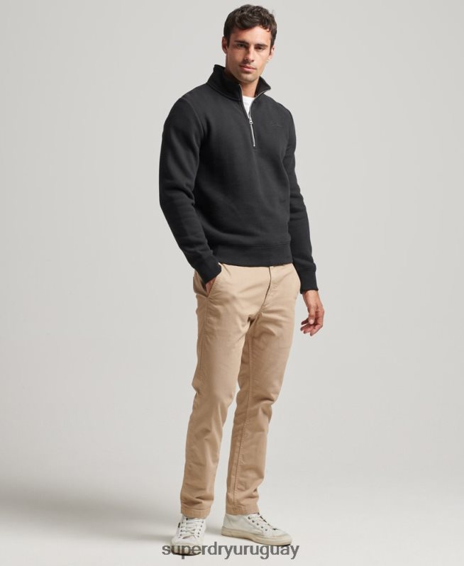 uy Superdry hombres sudadera de algodón orgánico con media cremallera y logo esencial negro DT2N8Z5109 ropa