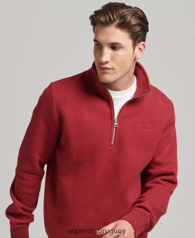 uy Superdry hombres sudadera de algodón orgánico con media cremallera y logo esencial rojo DT2N8Z773 ropa
