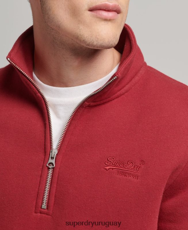 uy Superdry hombres sudadera de algodón orgánico con media cremallera y logo esencial rojo DT2N8Z773 ropa