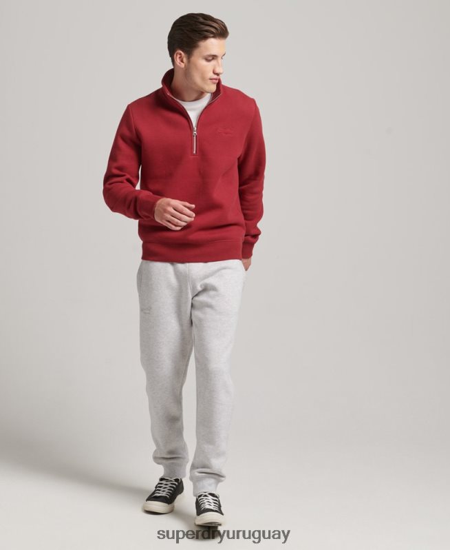 uy Superdry hombres sudadera de algodón orgánico con media cremallera y logo esencial rojo DT2N8Z773 ropa