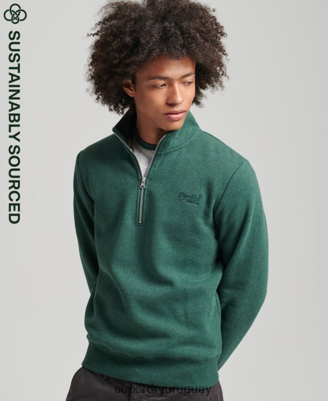 uy Superdry hombres sudadera de algodón orgánico con media cremallera y logo esencial verde DT2N8Z5130 ropa