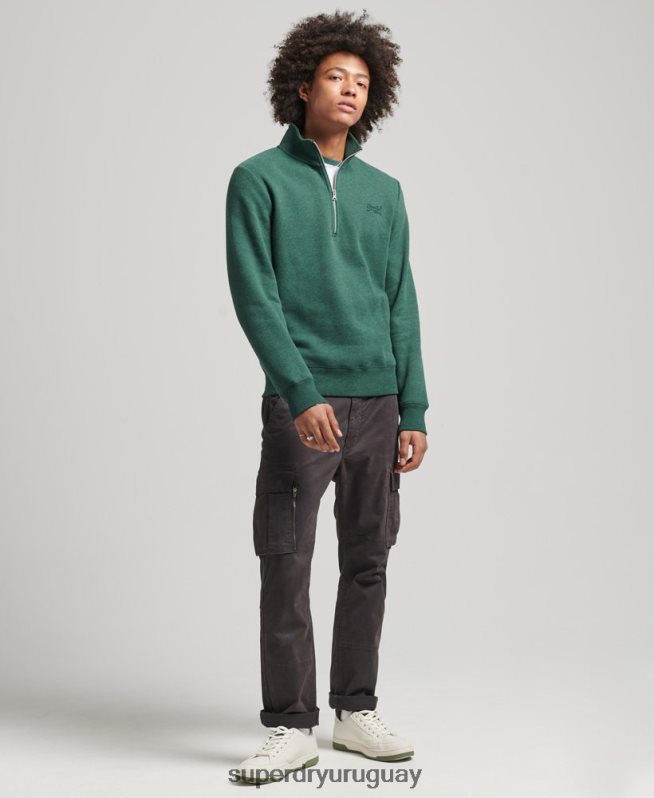 uy Superdry hombres sudadera de algodón orgánico con media cremallera y logo esencial verde DT2N8Z5130 ropa