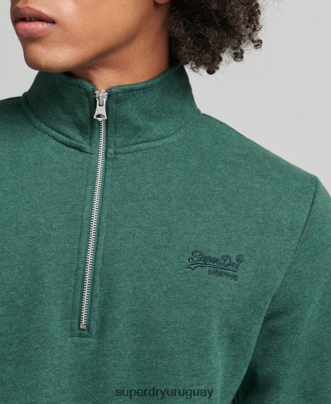 uy Superdry hombres sudadera de algodón orgánico con media cremallera y logo esencial verde DT2N8Z5130 ropa