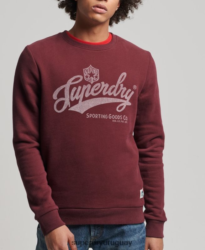 uy Superdry hombres sudadera de equipo colegiado con estilo de escritura vintage rojo DT2N8Z828 ropa