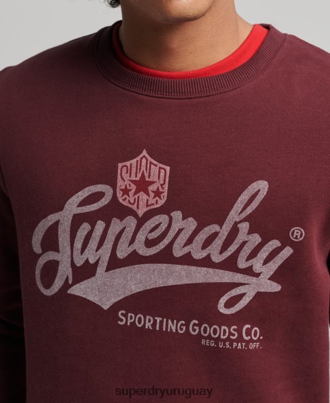 uy Superdry hombres sudadera de equipo colegiado con estilo de escritura vintage rojo DT2N8Z828 ropa