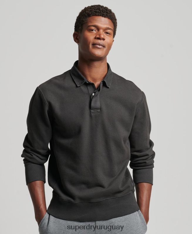 uy Superdry hombres sudadera de rugby sobreteñida gris oscuro DT2N8Z816 ropa